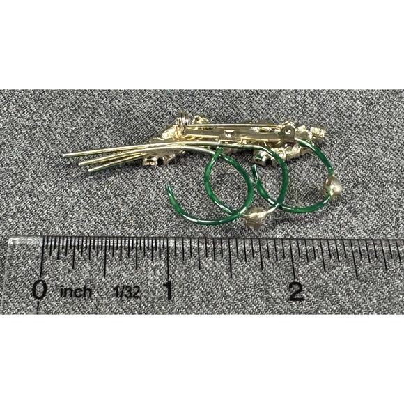 Vintage Enamel Brooch with Light Green and Clear Rhinestones - Picture 4 of 8